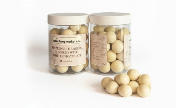 HAZELNUT DRAGEES COVERED WITH WHITE CHOCOLATE 150 G